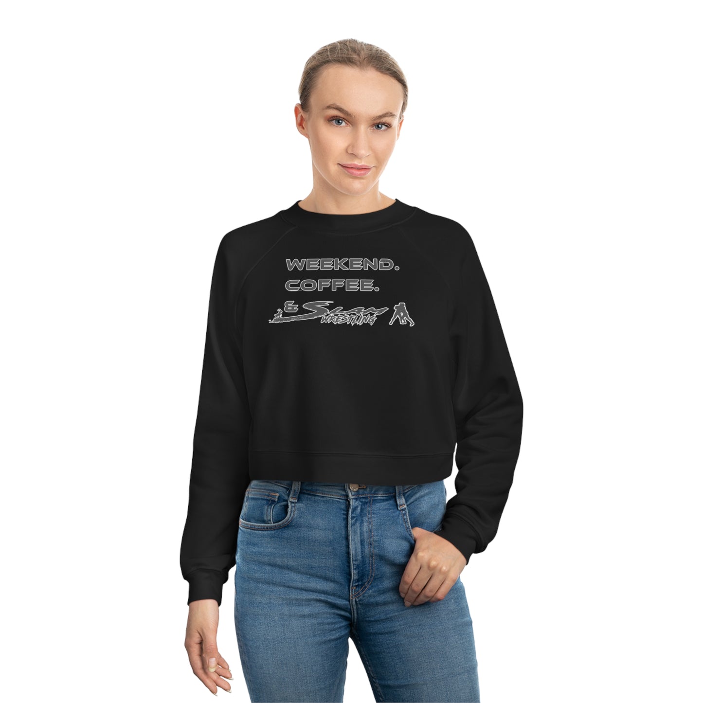 Weekend Coffee and Slam Wrestling Women's Cropped Sweater