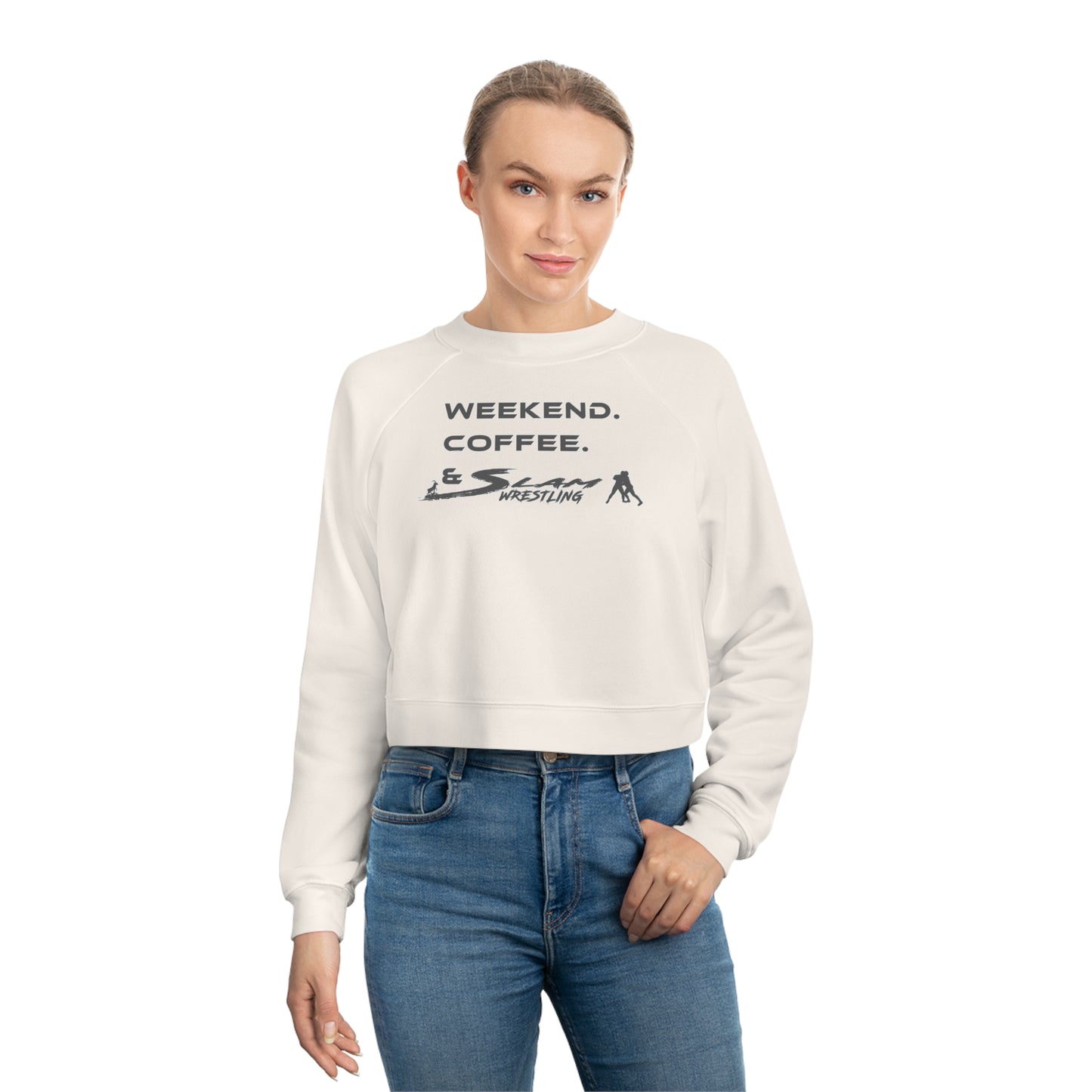 Weekend Coffee and Slam Wrestling Women's Cropped Sweater