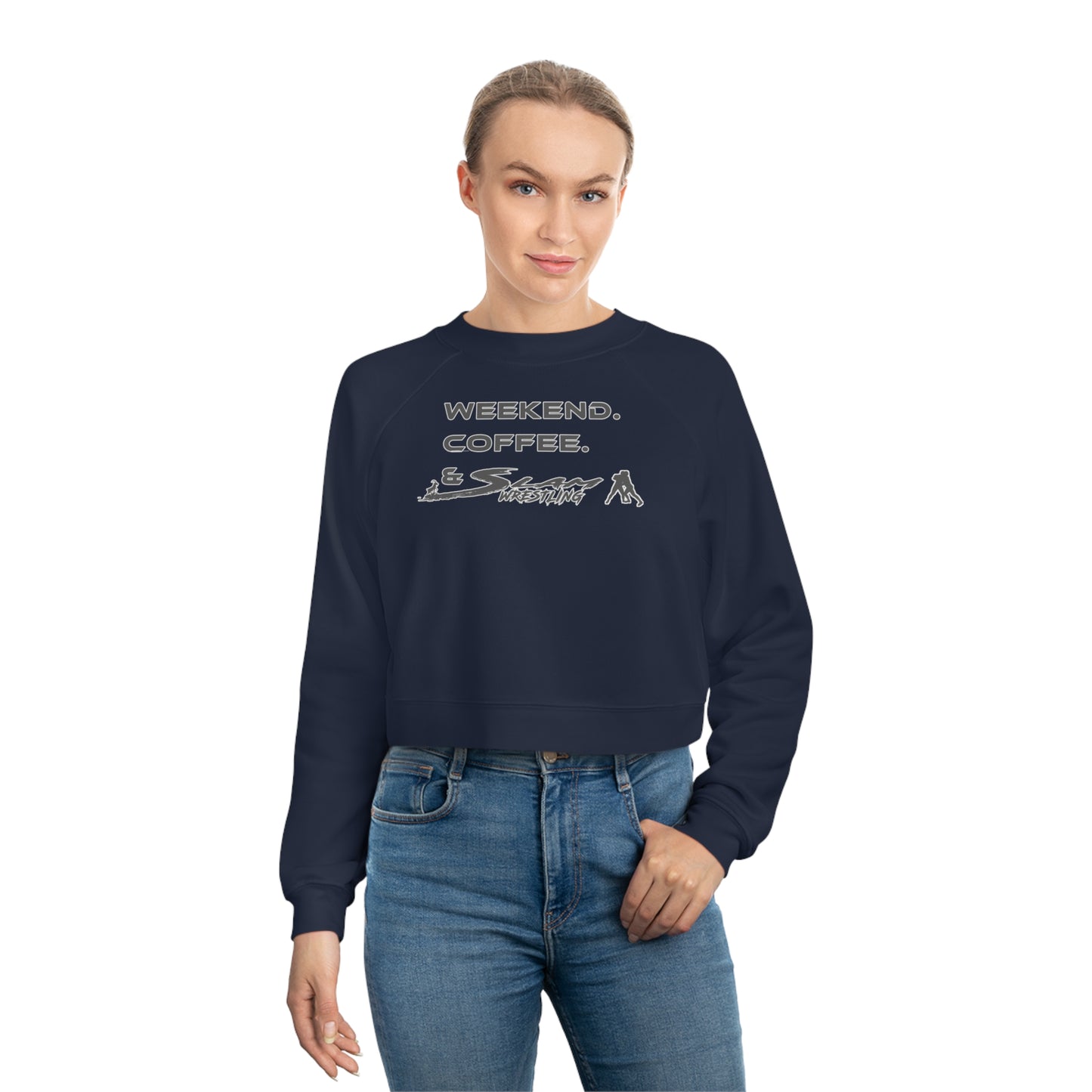 Weekend Coffee and Slam Wrestling Women's Cropped Sweater